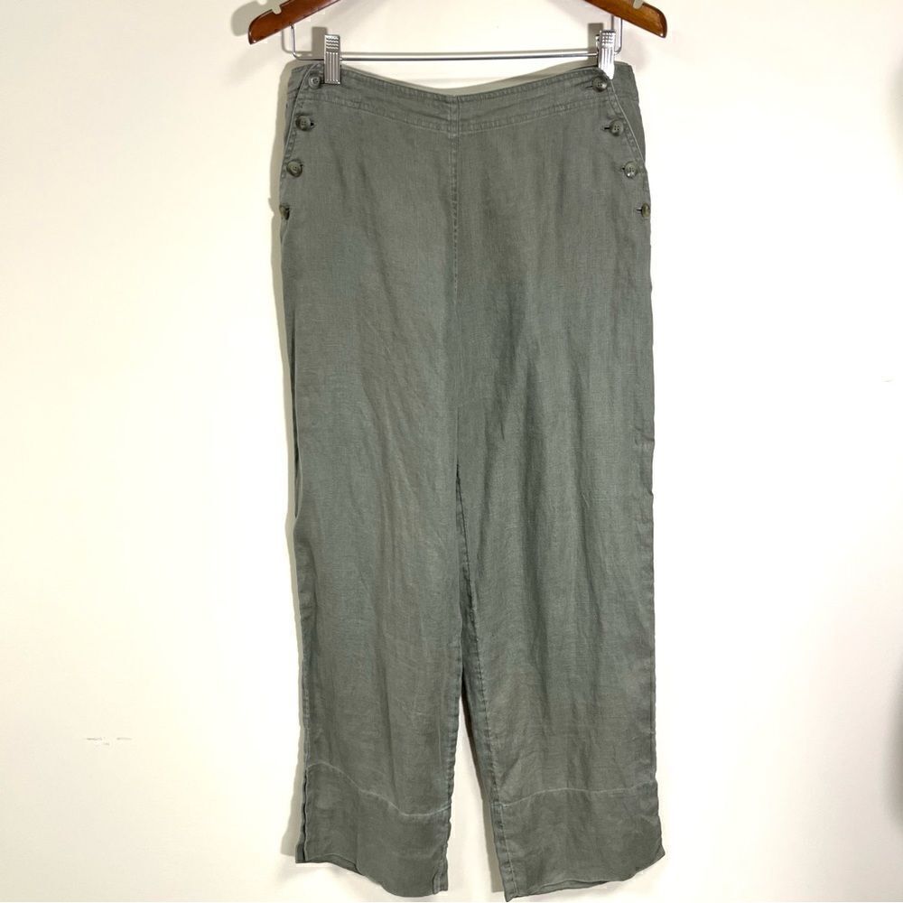 J jill high rise 100 % linen sailor style olive green pants size 8